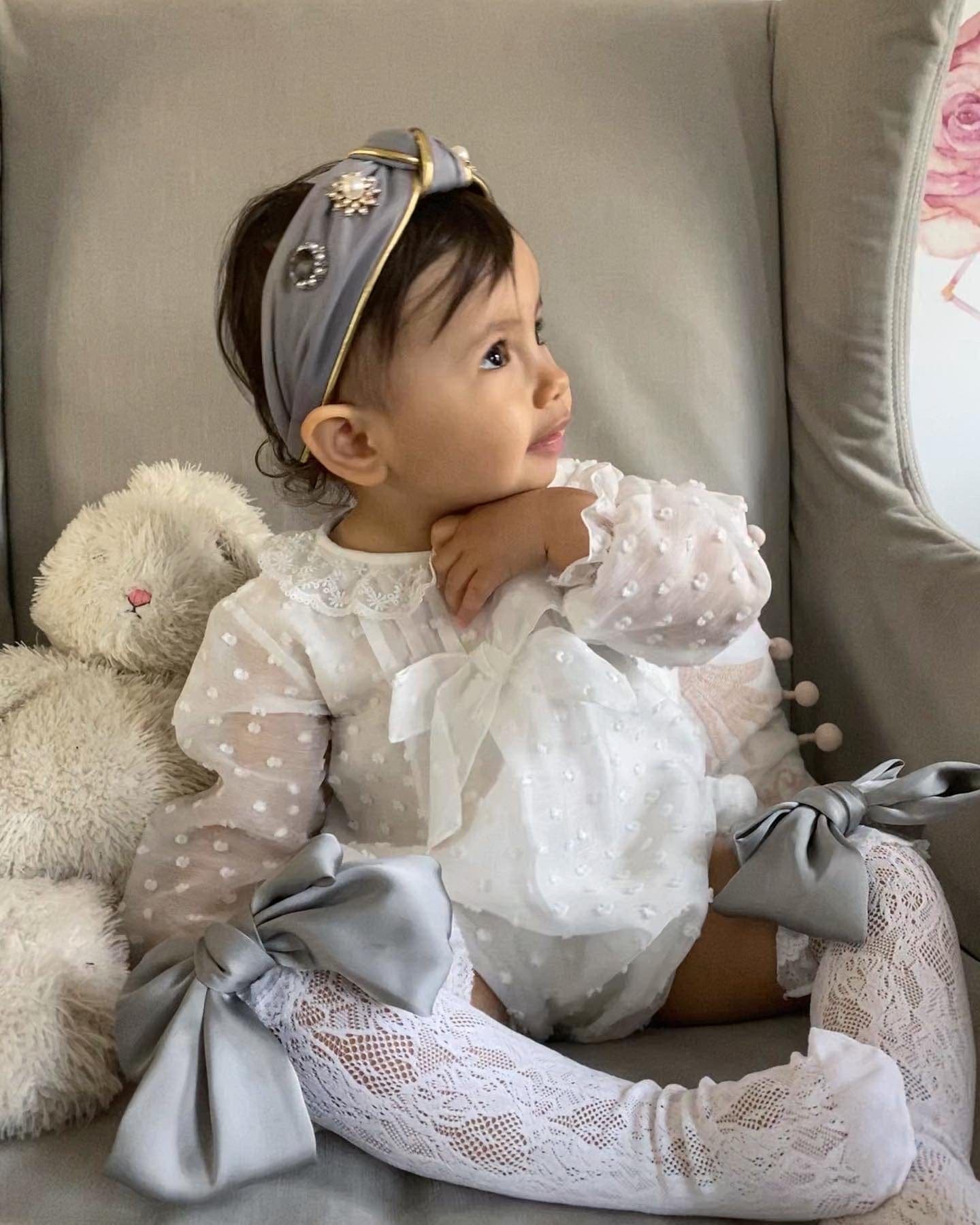 Girl | Lola Lace Socks with Satin Bow | White x Silver