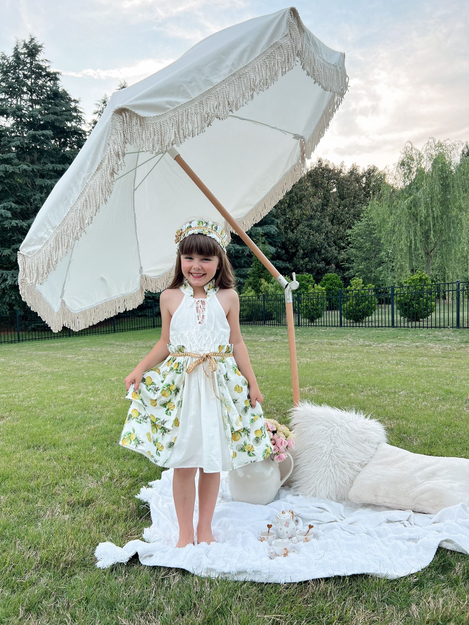 Girl | Amalfi Lemon Dress | White x Green x Yellow