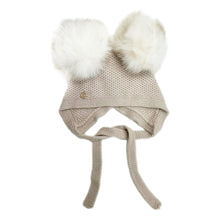 Unisex | Honeycomb Cashmere Bonnet with White Print Poms | Beige