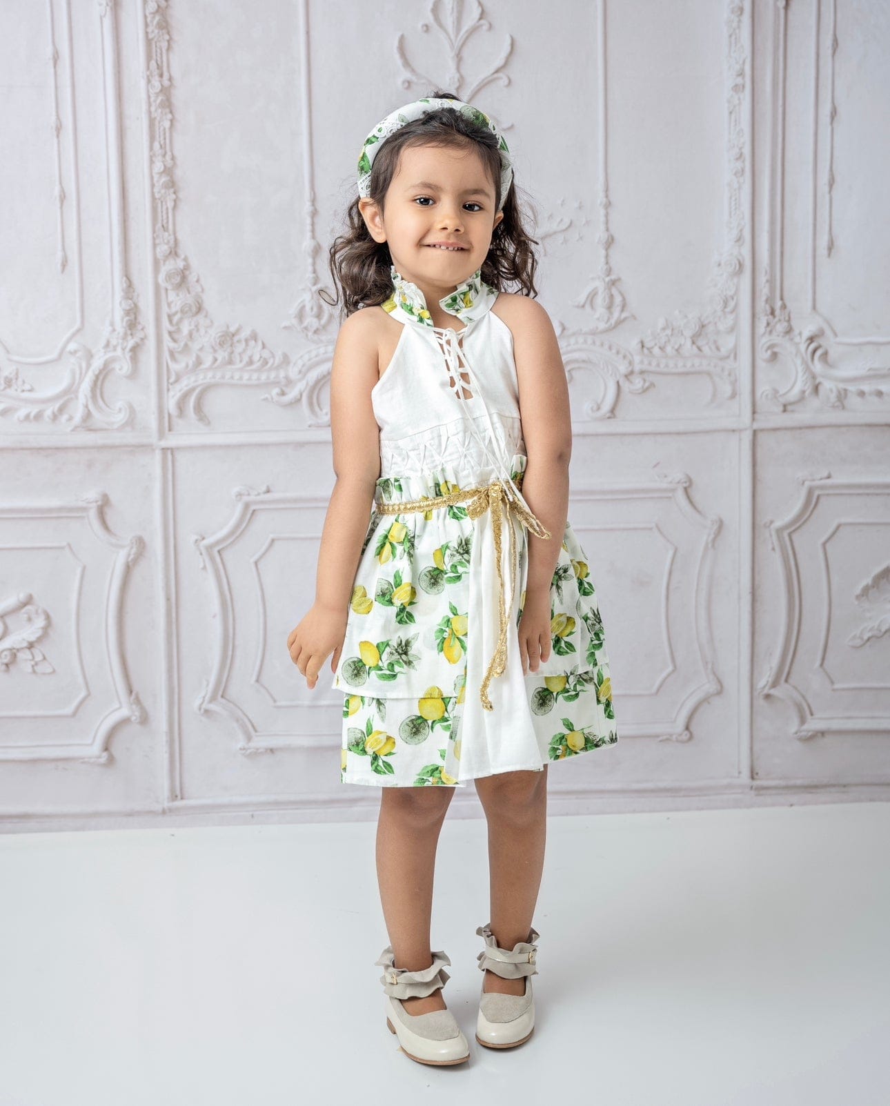 Girl | Amalfi Lemon Dress | White x Green x Yellow