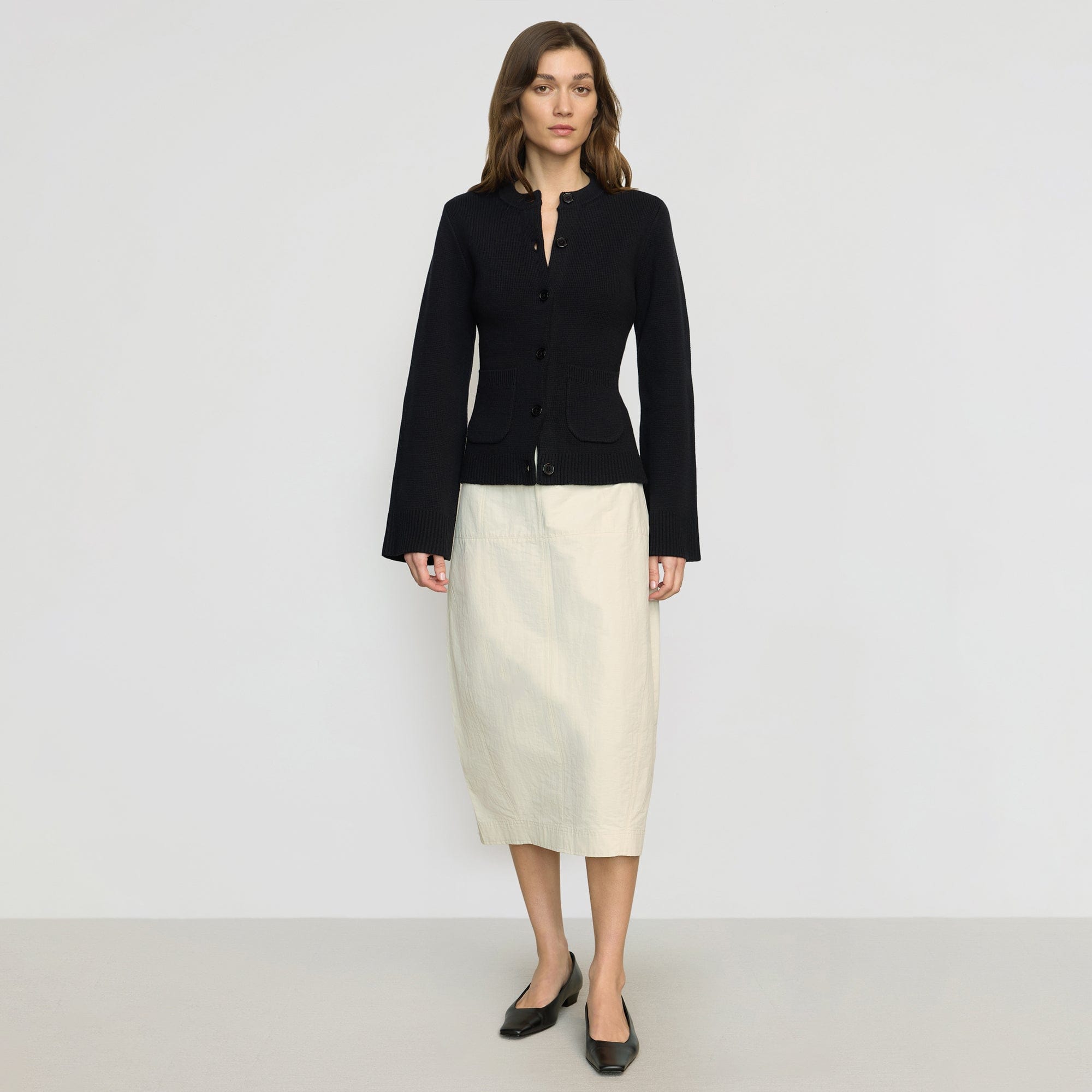 Jarmaine Back-Slit Barrel Skirt | Cream