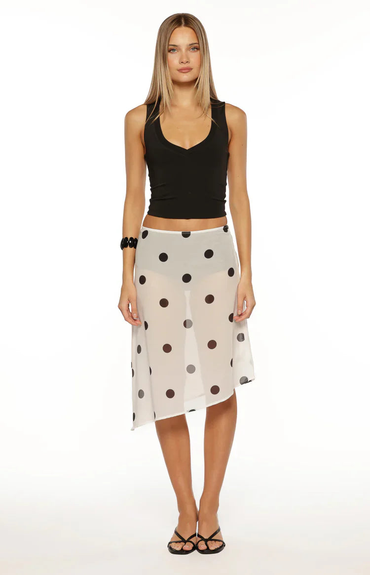 Jordan Sheer Midi Skirt | White Polka Dot