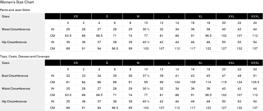 Product size guide