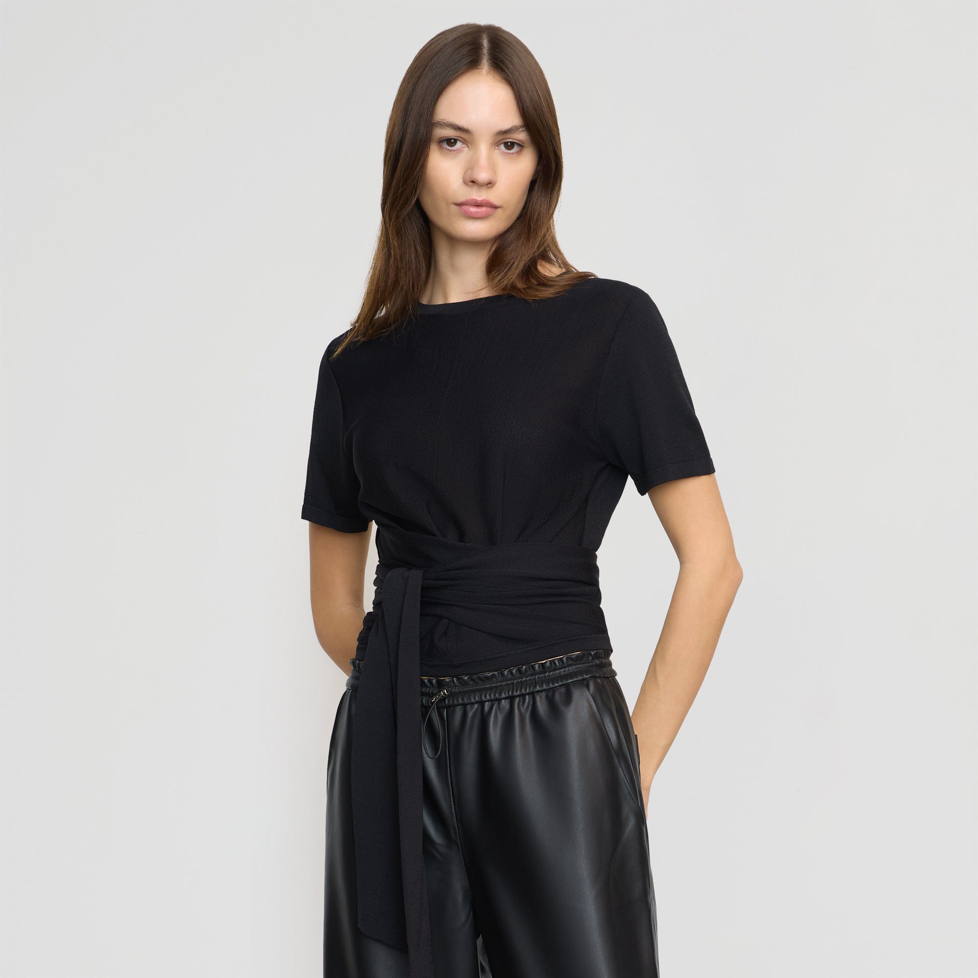 Jude Cropped Tie-Front Top | Black