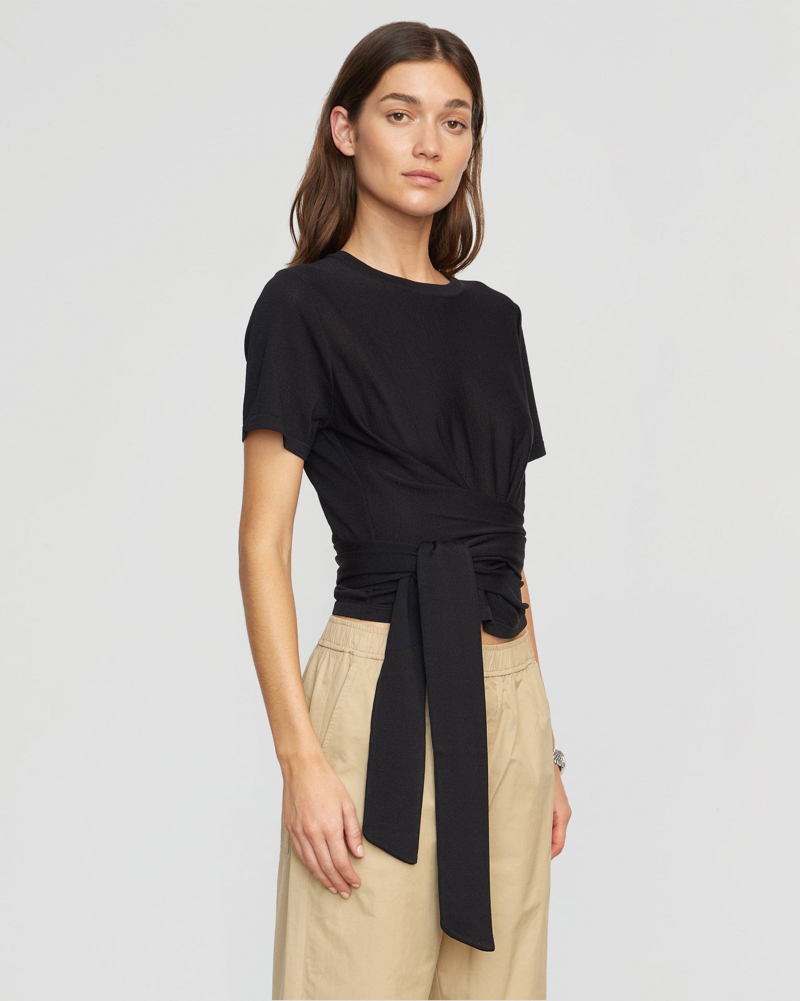 Renee | Jude Cropped Tie-Front Top in Size Small