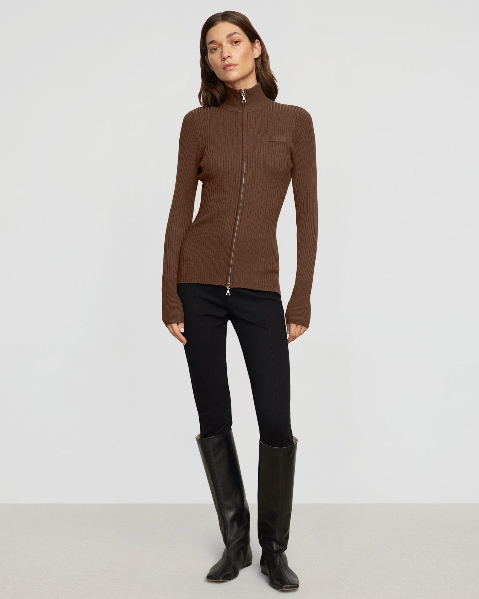 Renee | Kaine Ribbed Two-Way Zip Sweater in Size Small
