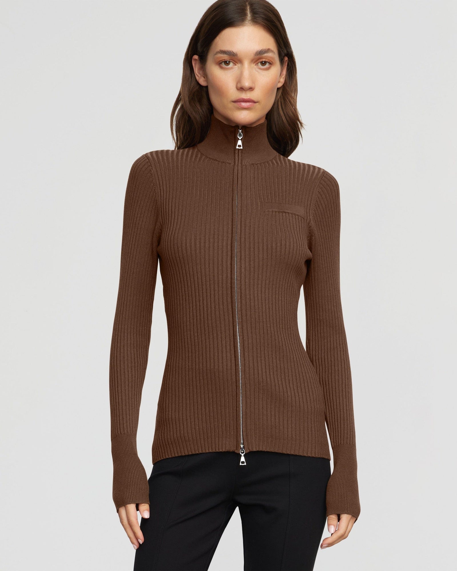 Renee | Kaine Ribbed Two-Way Zip Sweater in Size Small