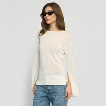 Keegan Semi-Sheer Slit-Neck Knit Top | Cream