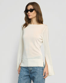 Renee | Keegan Semi-Sheer Slit-Neck Knit Top in Size Small