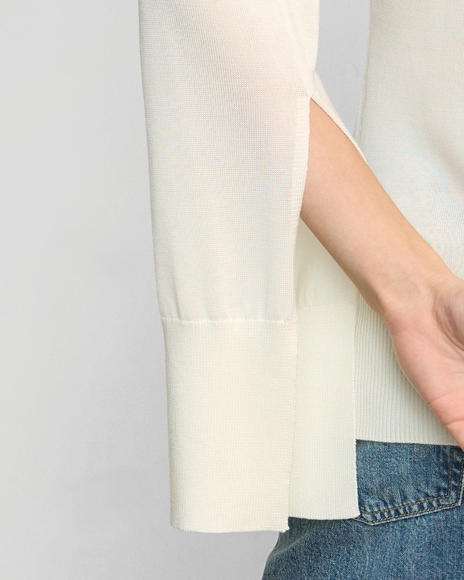 Renee | Keegan Semi-Sheer Slit-Neck Knit Top in Size Small