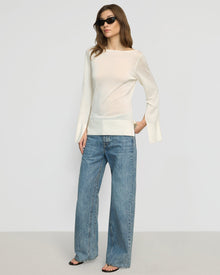 Renee | Keegan Semi-Sheer Slit-Neck Knit Top in Size Small