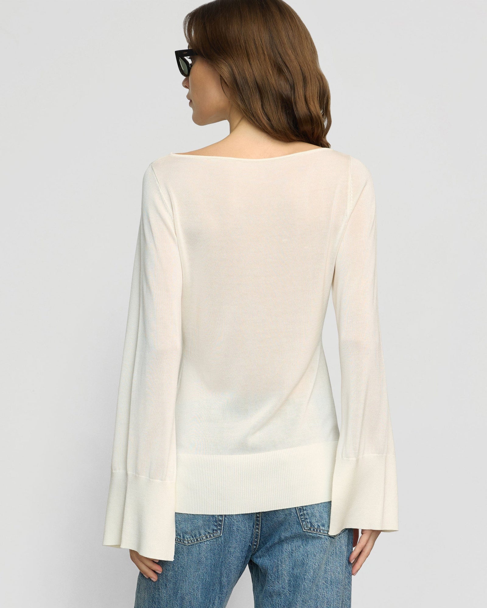 Renee | Keegan Semi-Sheer Slit-Neck Knit Top in Size Small