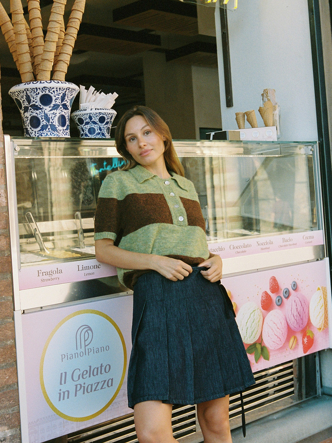 Molly Polo Sweater | Mocha/Pistachio Stripe