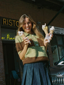 Molly Polo Sweater | Mocha/Pistachio Stripe