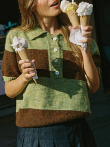 Molly Polo Sweater | Mocha/Pistachio Stripe