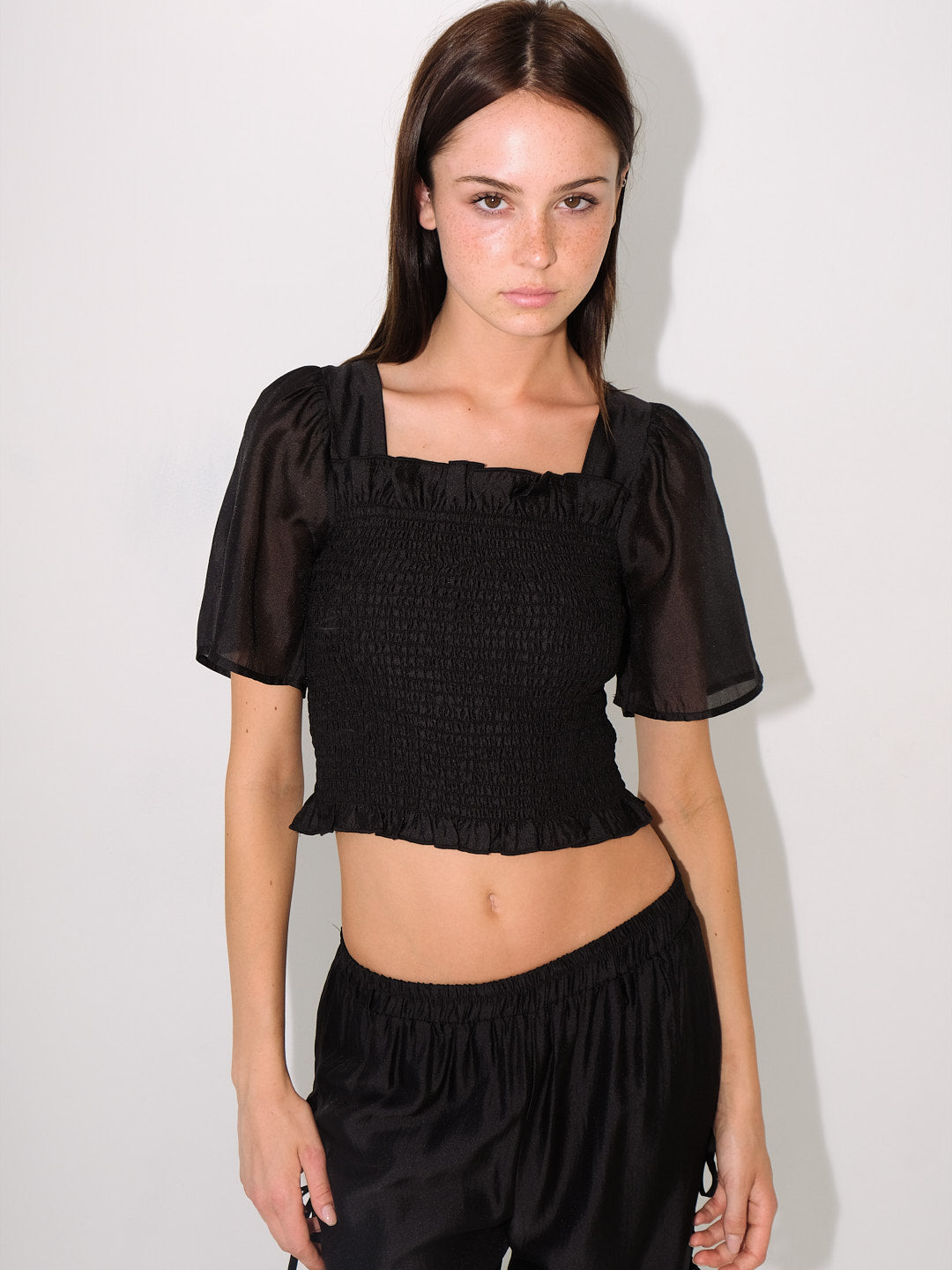 Toni Smocked Top | Black Organza