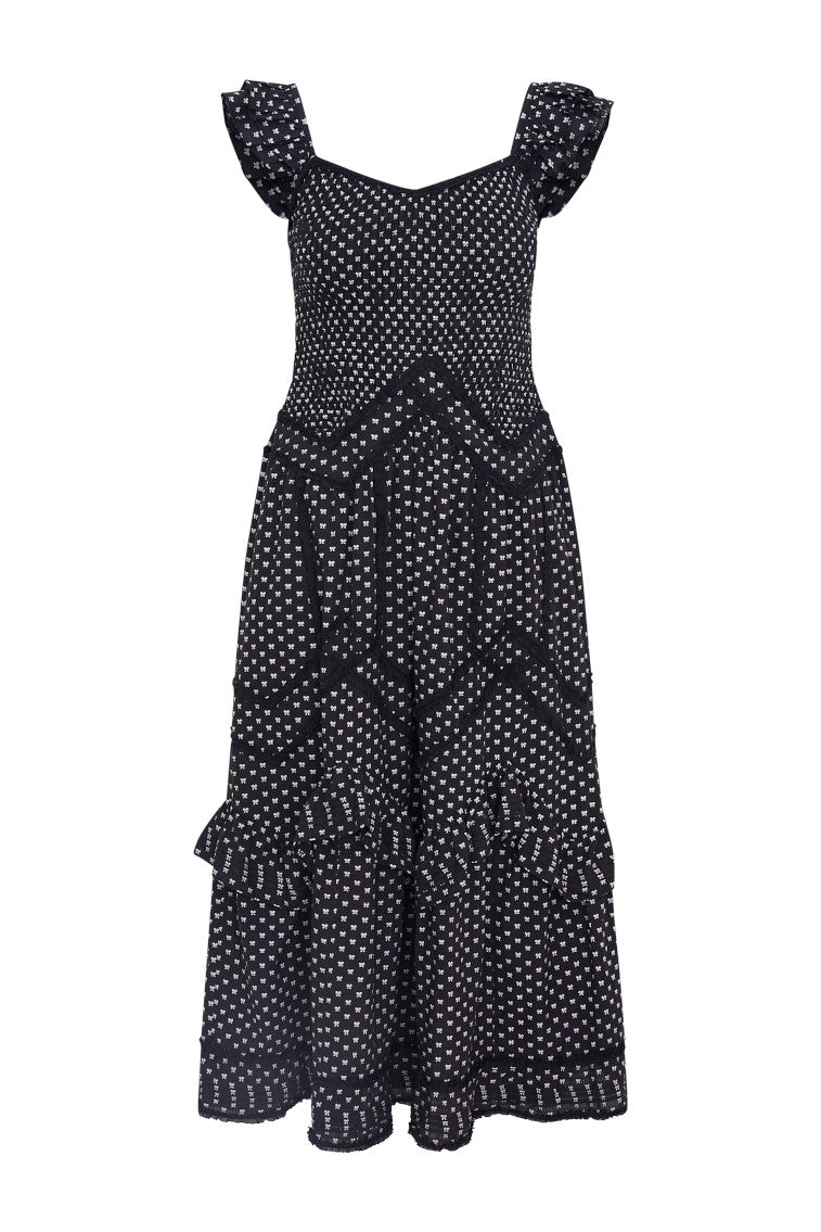 Brin Cotton Bow Dress | Midnight Snowfall