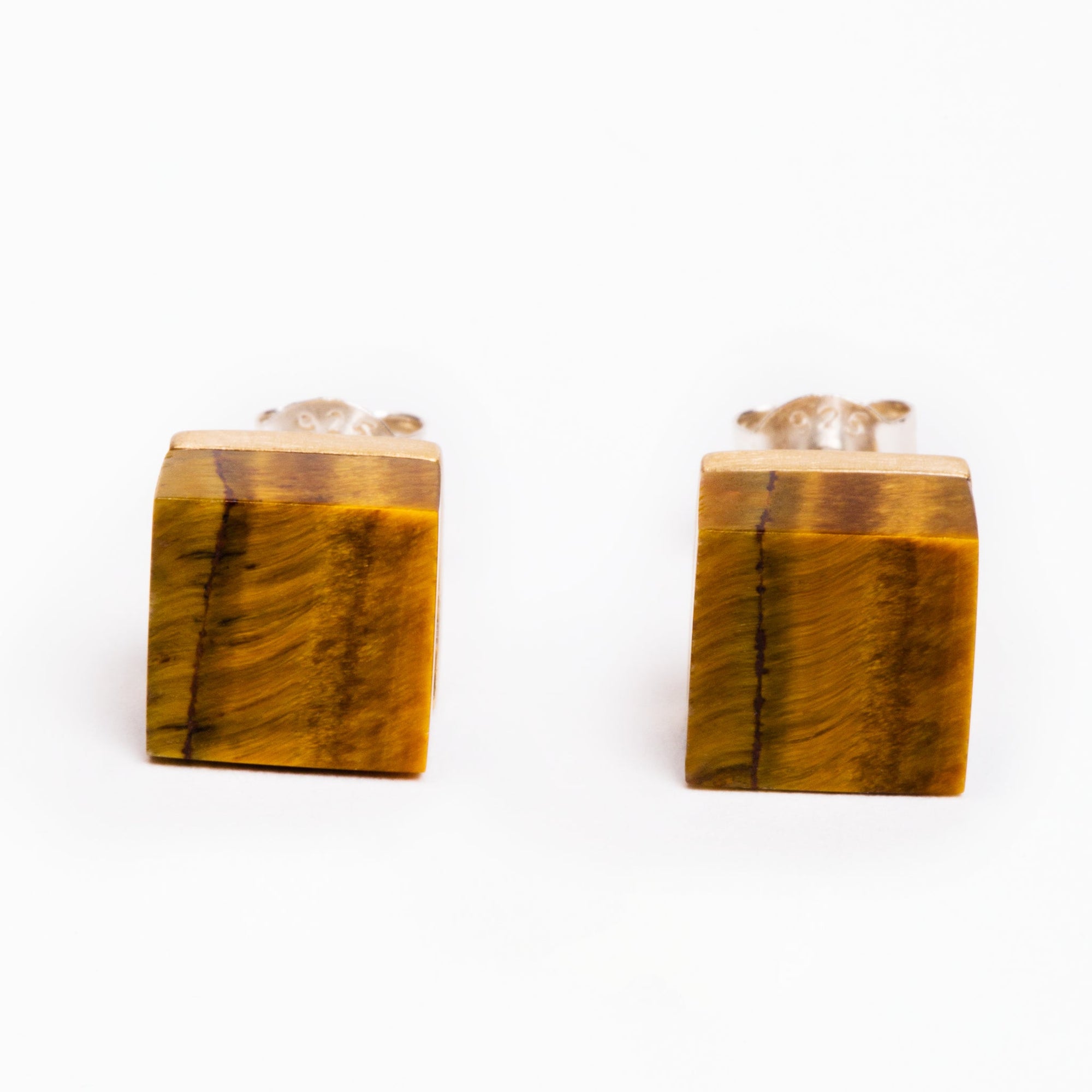 Cubic Earrings | Recycled Brass | Tiger's Eye