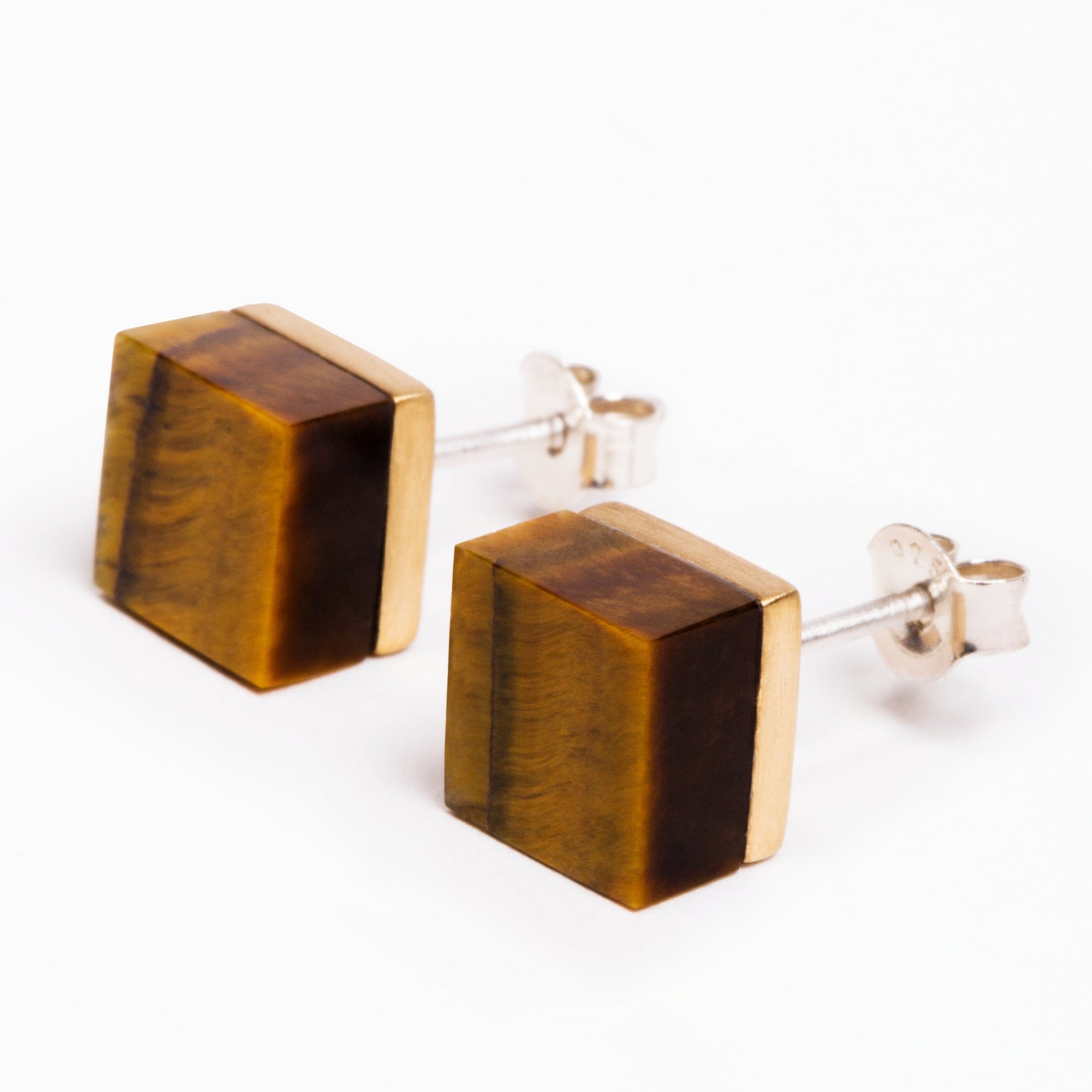 Cubic Earrings | Recycled Brass | Tiger's Eye