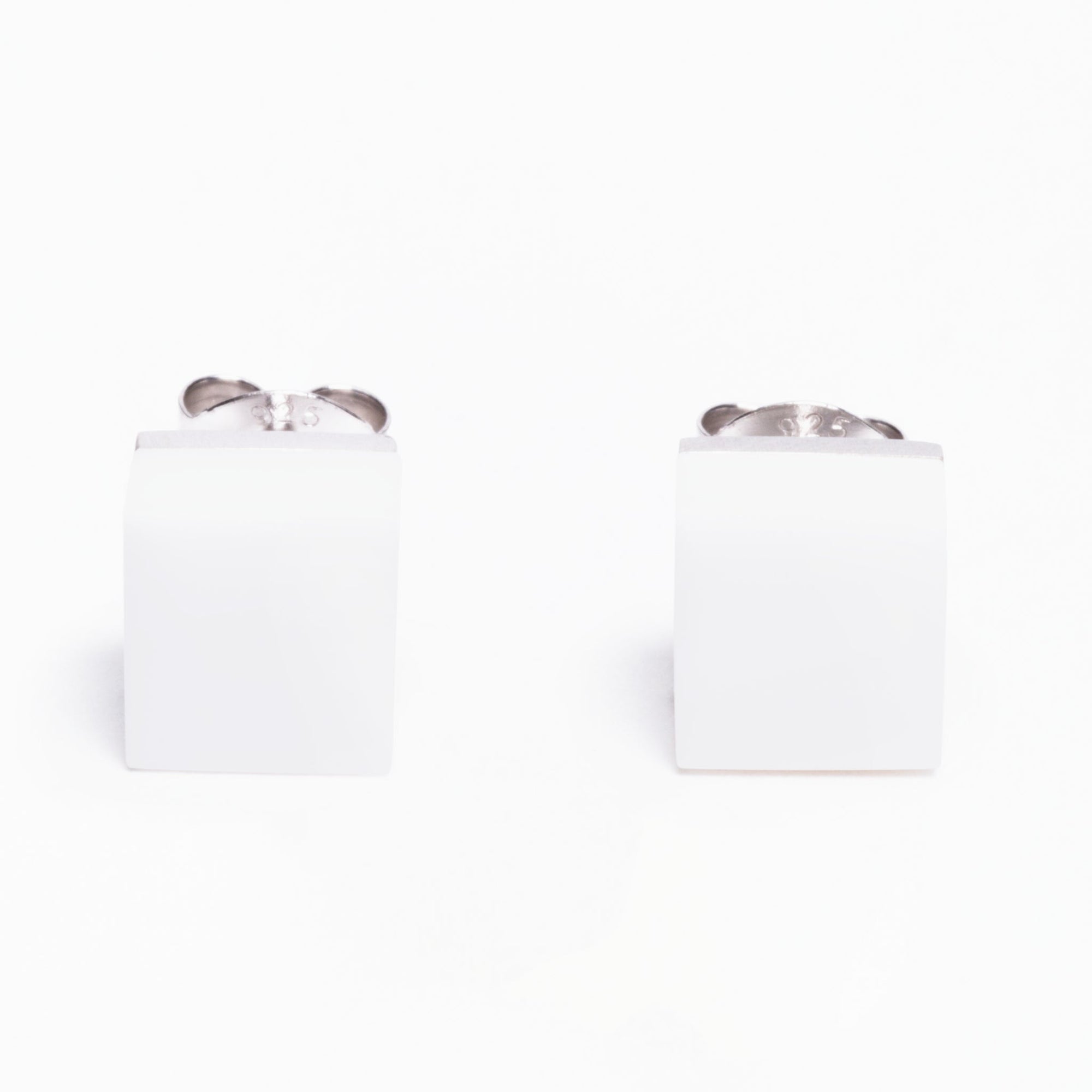 Cubic Earrings | Sterling Silver | White Agate