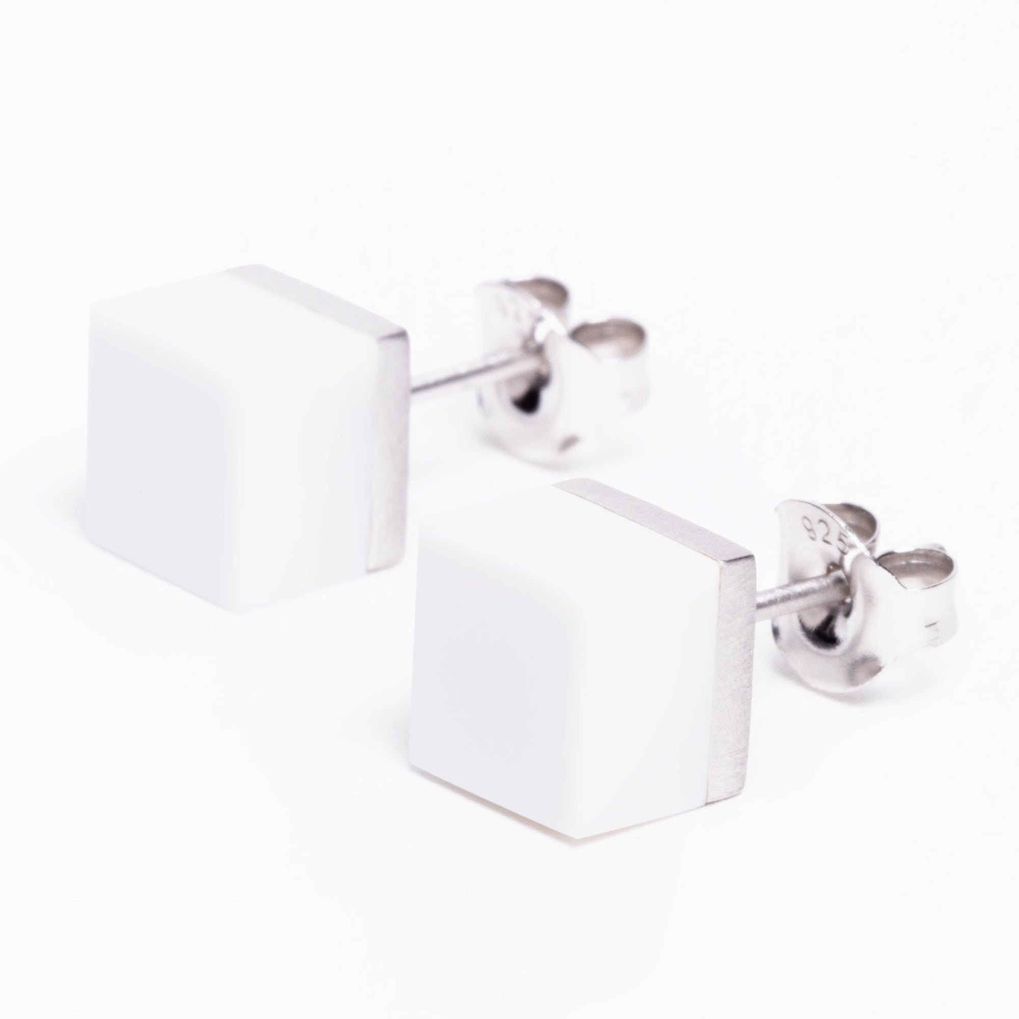 Cubic Earrings | Sterling Silver | White Agate