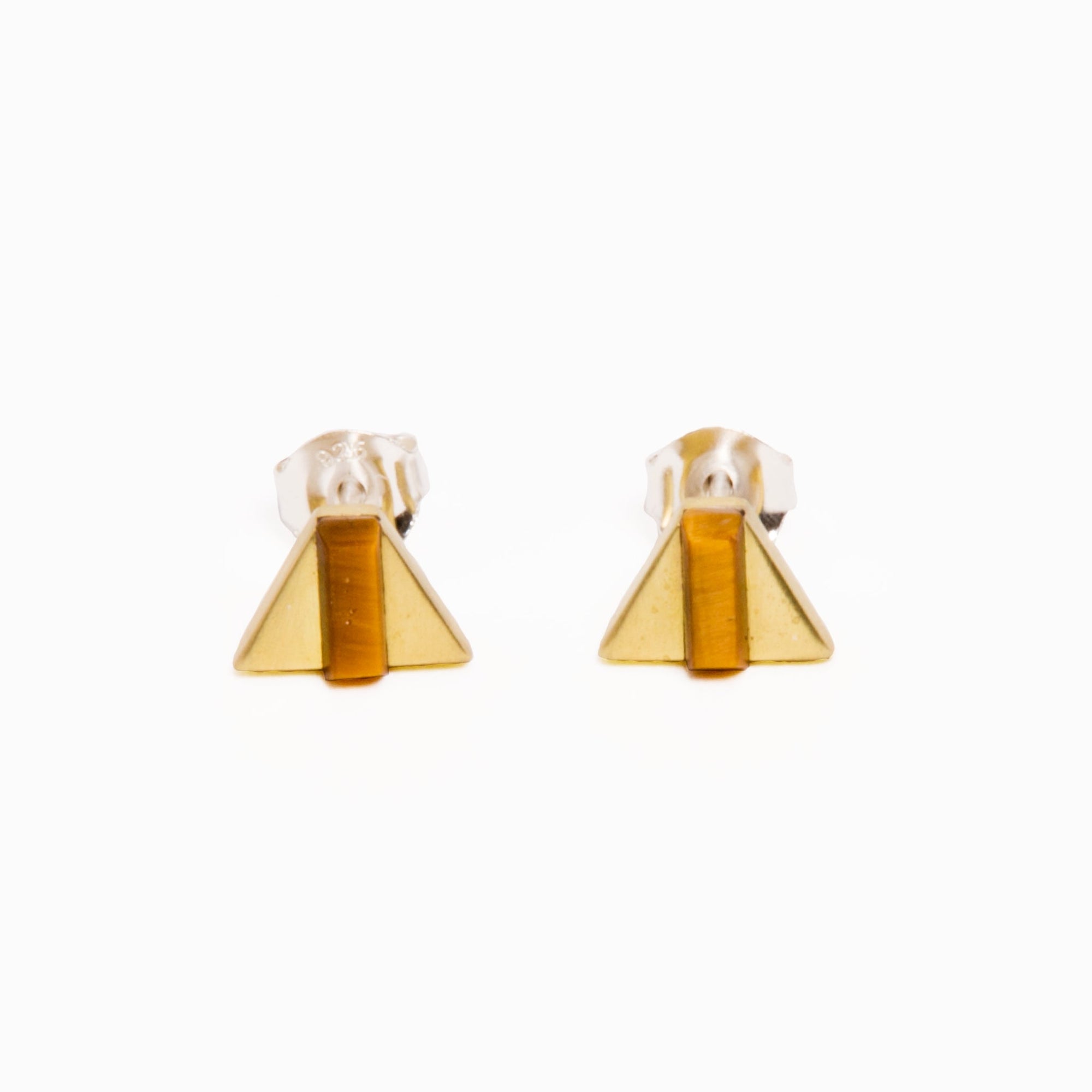 Dart Earrings | Recycled Brass | Tiger's Eye