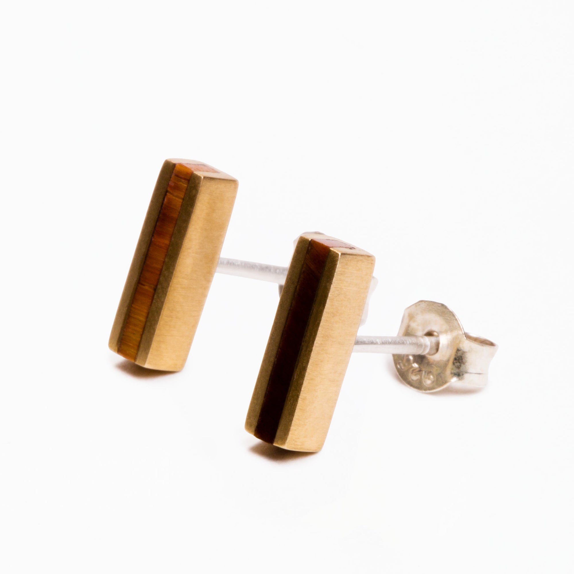 Line Earrings | Recycled Brass | Tiger's Eye