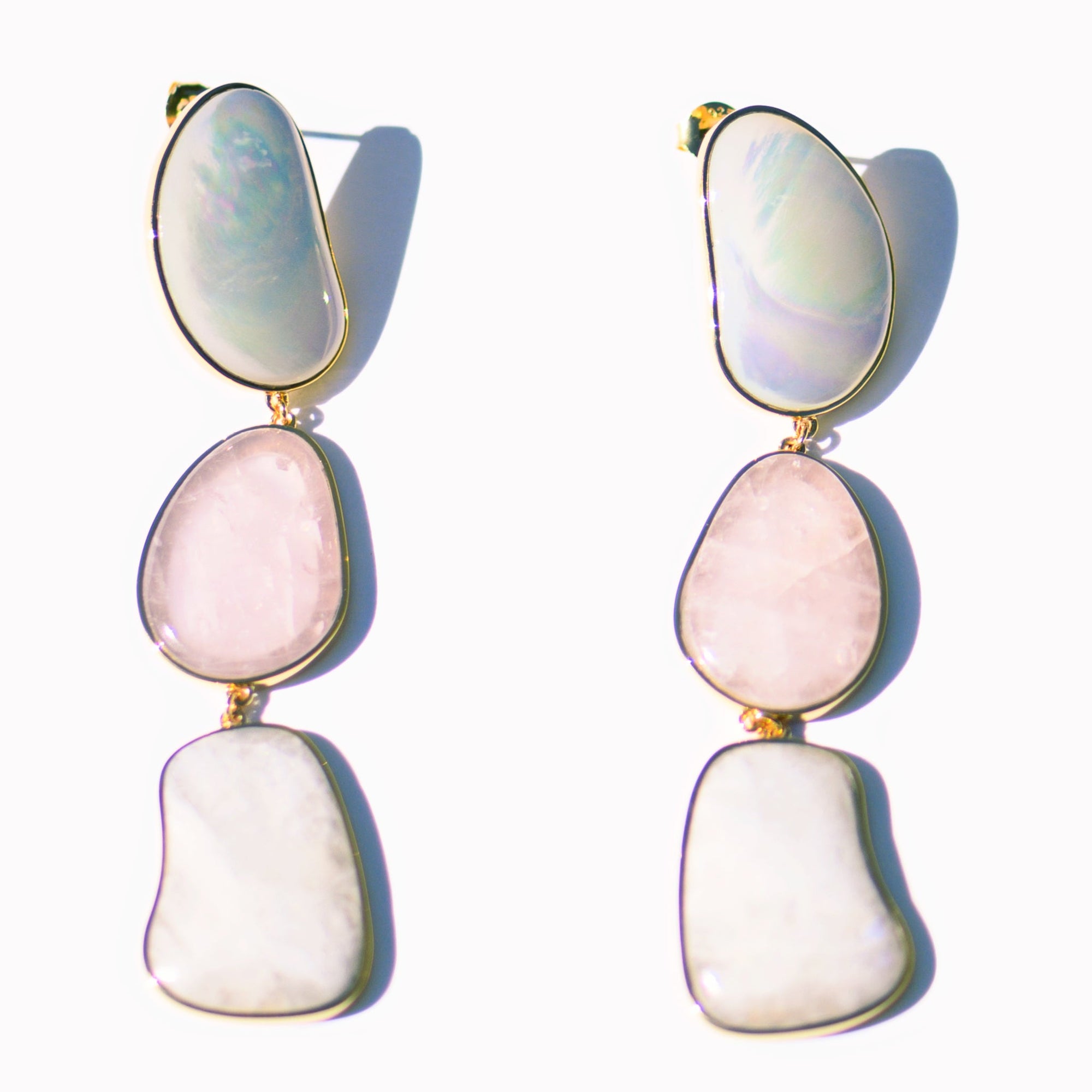 Opera Earrings | 18K Gold-Plated on Brass | Mother of Pearl/Rose Quartz/Moonstone