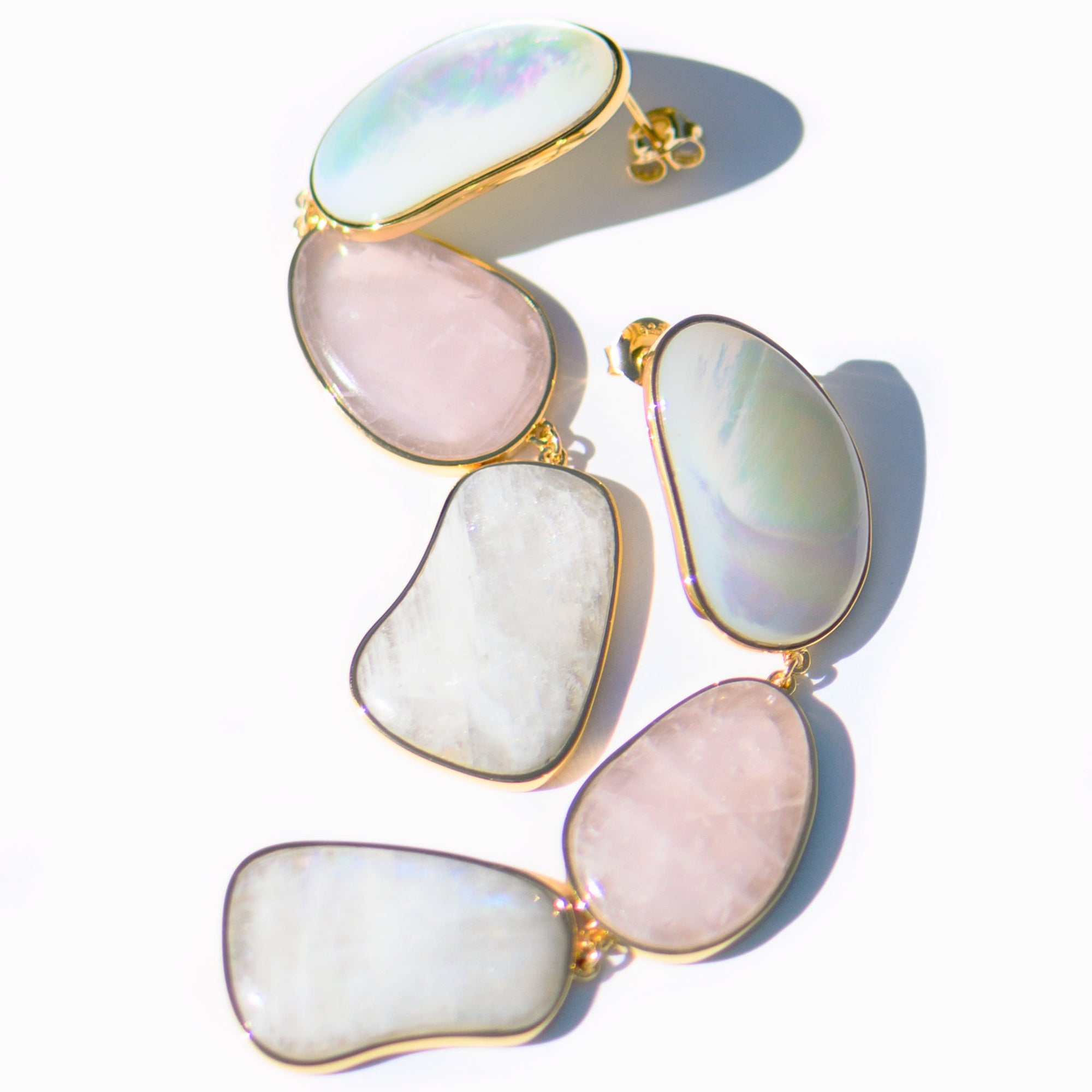 Opera Earrings | 18K Gold-Plated on Brass | Mother of Pearl/Rose Quartz/Moonstone