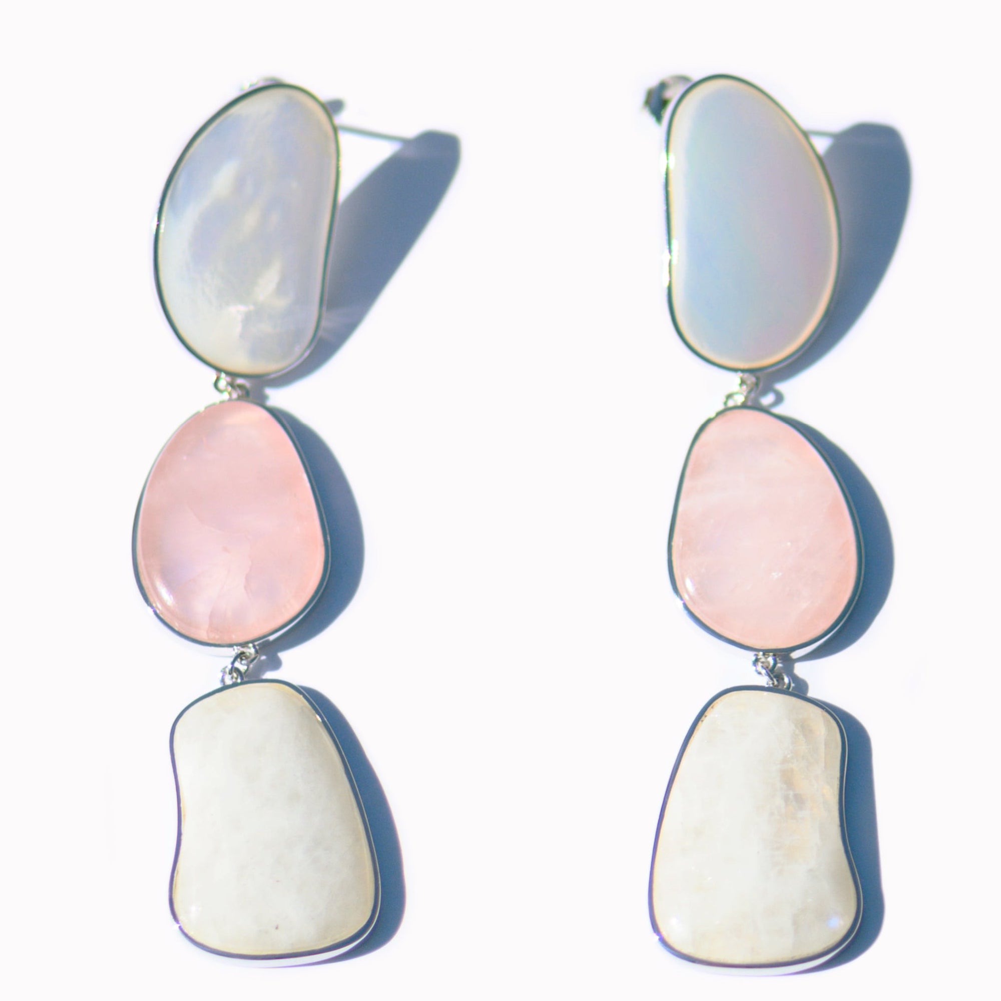 Opera Earrings | Sterling Silver | Mother of Pearl/Rose Quartz/Moonstone