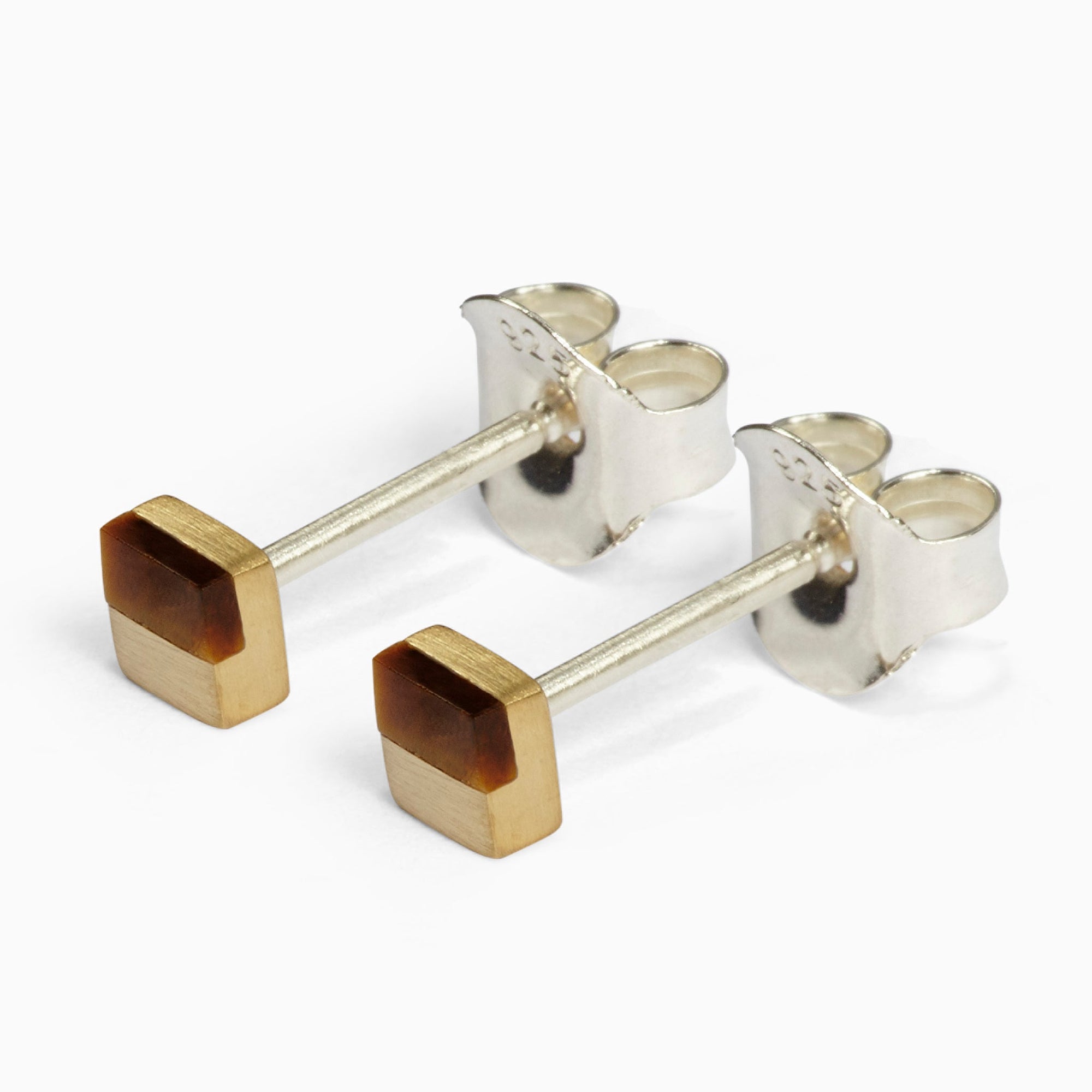 Square Earrings | Recycled Brass | Tiger's Eye