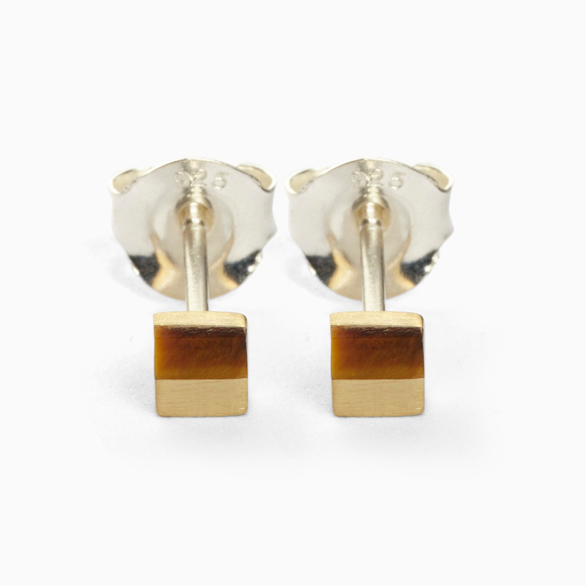 Square Earrings | Recycled Brass | Tiger's Eye
