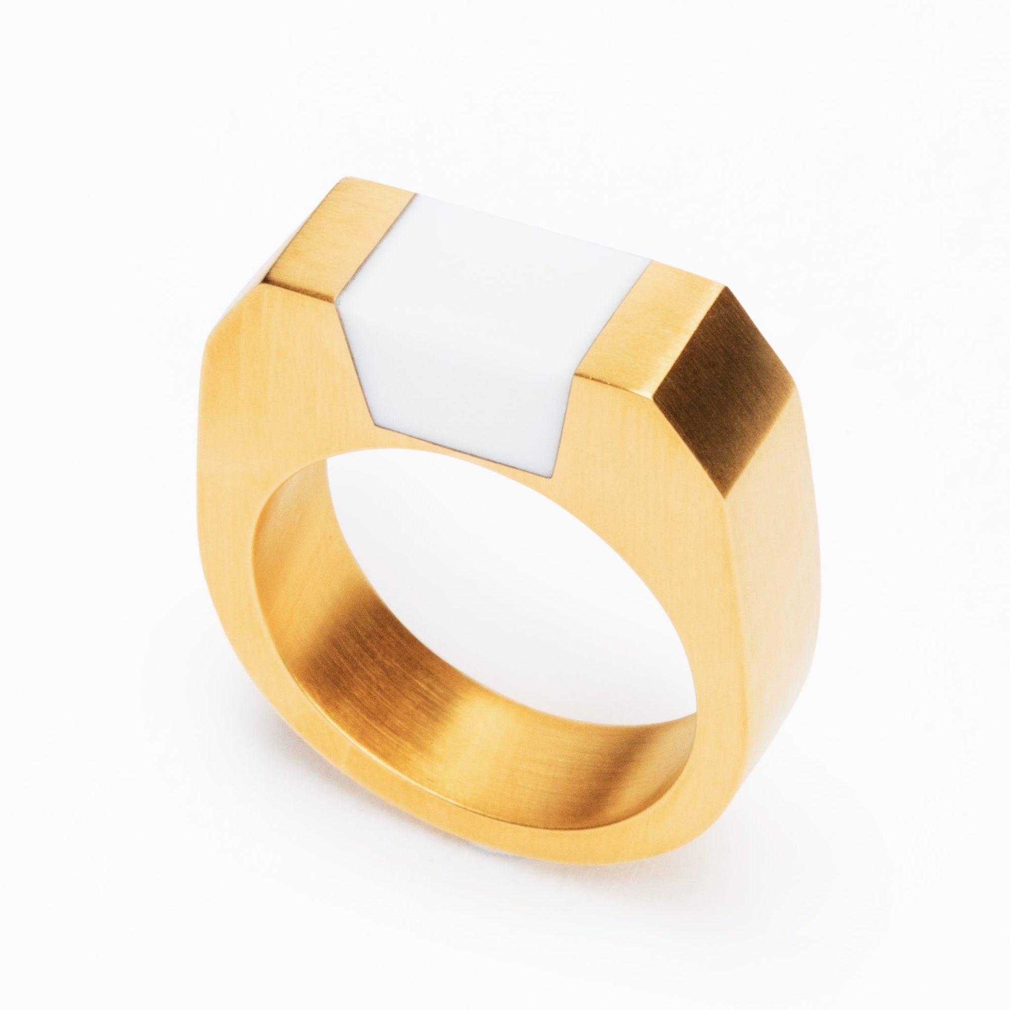 Syd Ring | 18K Gold-Plated on Brass | White Agate