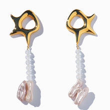 Ziggy Earrings | 18K Gold-Plated on Brass | Freshwater Pearls/Topaz