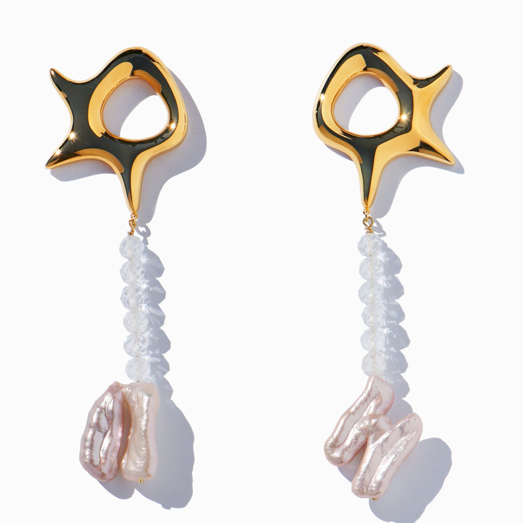 Ziggy Earrings | 18K Gold-Plated on Brass | Freshwater Pearls/Topaz