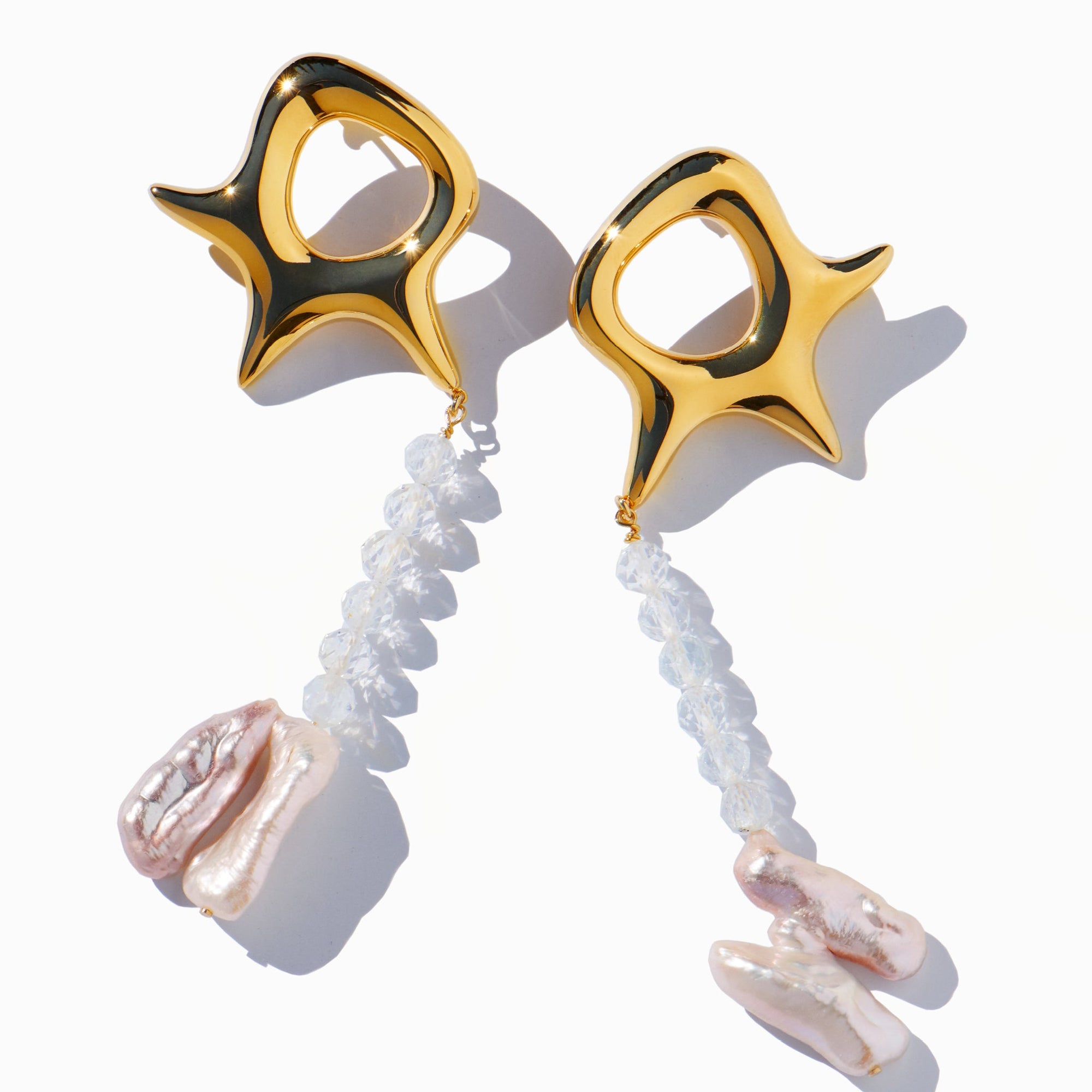Ziggy Earrings | 18K Gold-Plated on Brass | Freshwater Pearls/Topaz