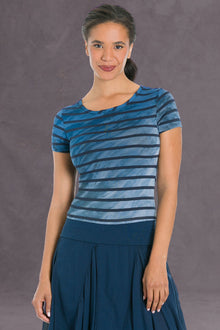 Women | Nautical Stripe Drape Back Tee | Diagonal Rainbow Horizon 6