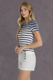 Women | Nautical Stripe Drape Back Tee | Rainbow Horizon 54
