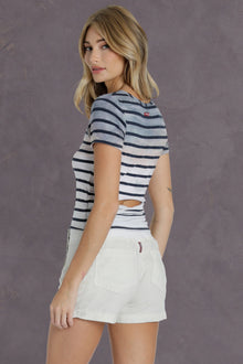 Women | Nautical Stripe Drape Back Tee | Rainbow Horizon 54