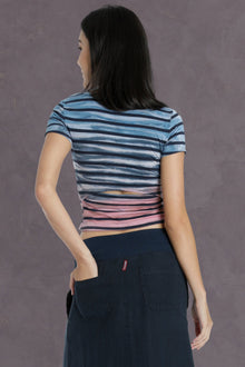 Women | Nautical Stripe Drape Back Tee | Rainbow Horizon 91