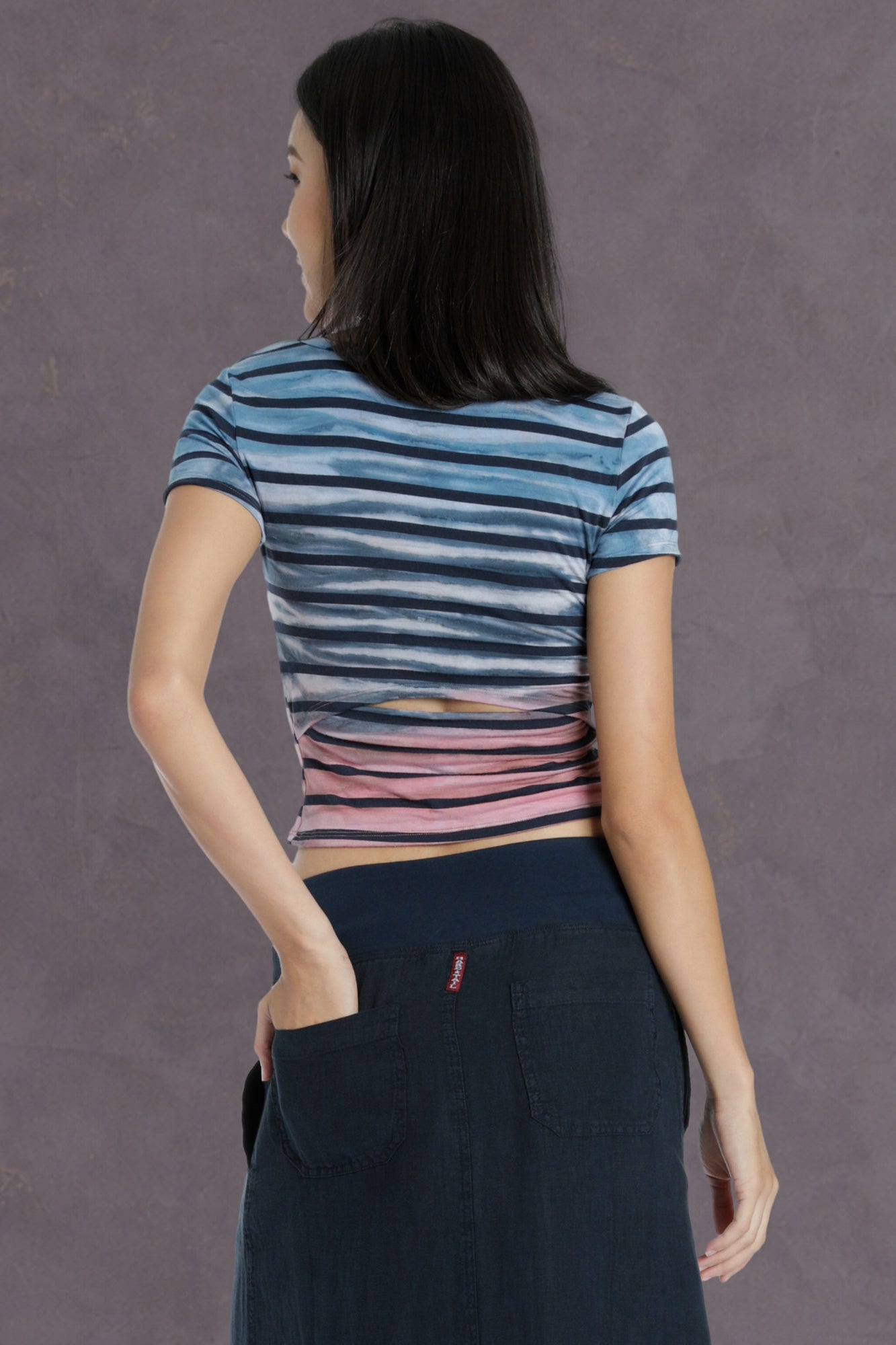 Women | Nautical Stripe Drape Back Tee | Rainbow Horizon 91