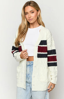 Nikkitta Striped Cardigan | Cream