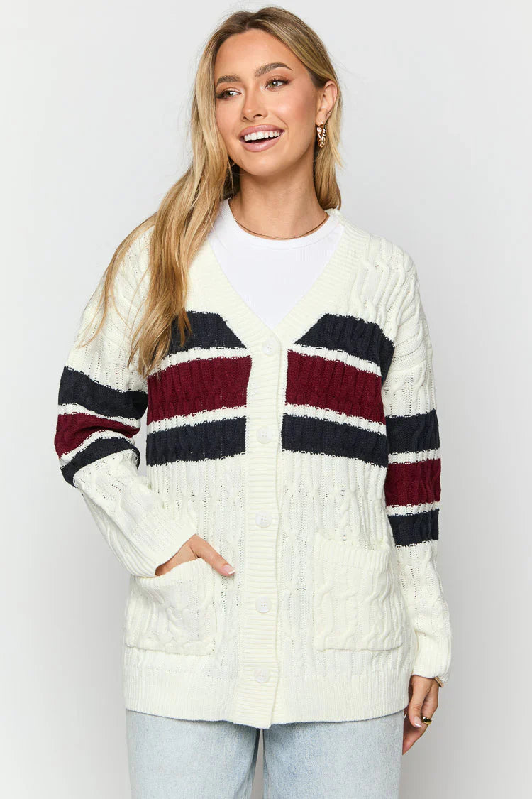 Nikkitta Striped Cardigan | Cream