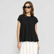 Orinda Shirred-Neck Bubble-Hem Blouse | Black
