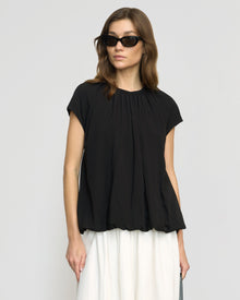 Renee | Orinda Shirred-Neck Bubble-Hem Blouse in Size Small