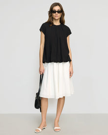 Renee | Orinda Shirred-Neck Bubble-Hem Blouse in Size Small