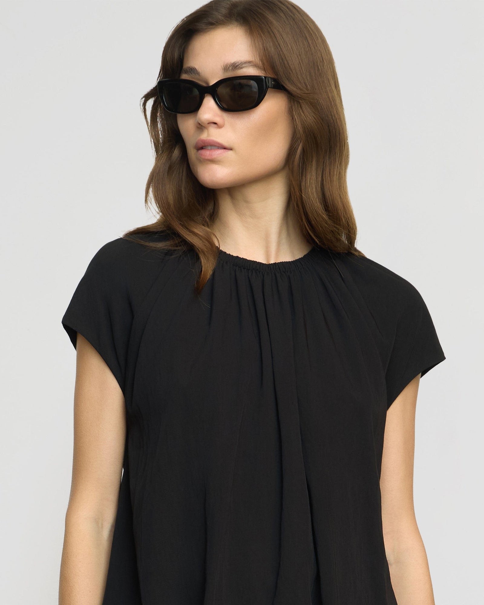 Renee | Orinda Shirred-Neck Bubble-Hem Blouse in Size Small
