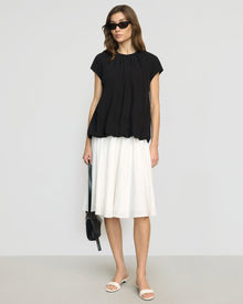 Renee | Orinda Shirred-Neck Bubble-Hem Blouse in Size Small