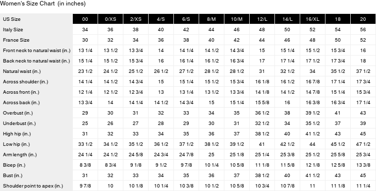 Product size guide