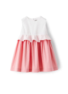 Dress with Flounce in Sateen | White/Pink